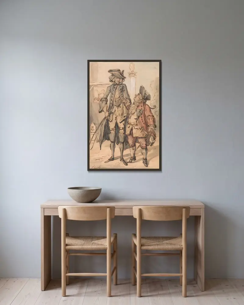 Karikatyren av George Bubb Dodington och Sir Thomas Robinson av Paul Sandby inramad på en vägg
