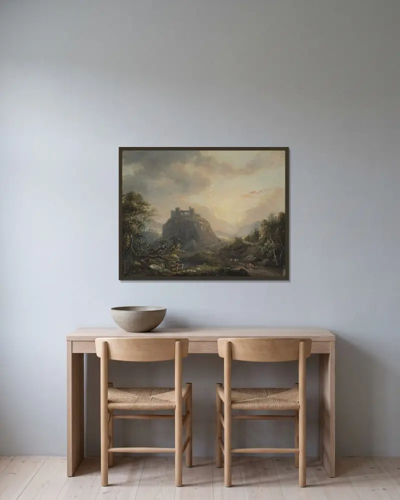 Pejzaż z zamkiem, Paul Sandby w ramie na ścianie