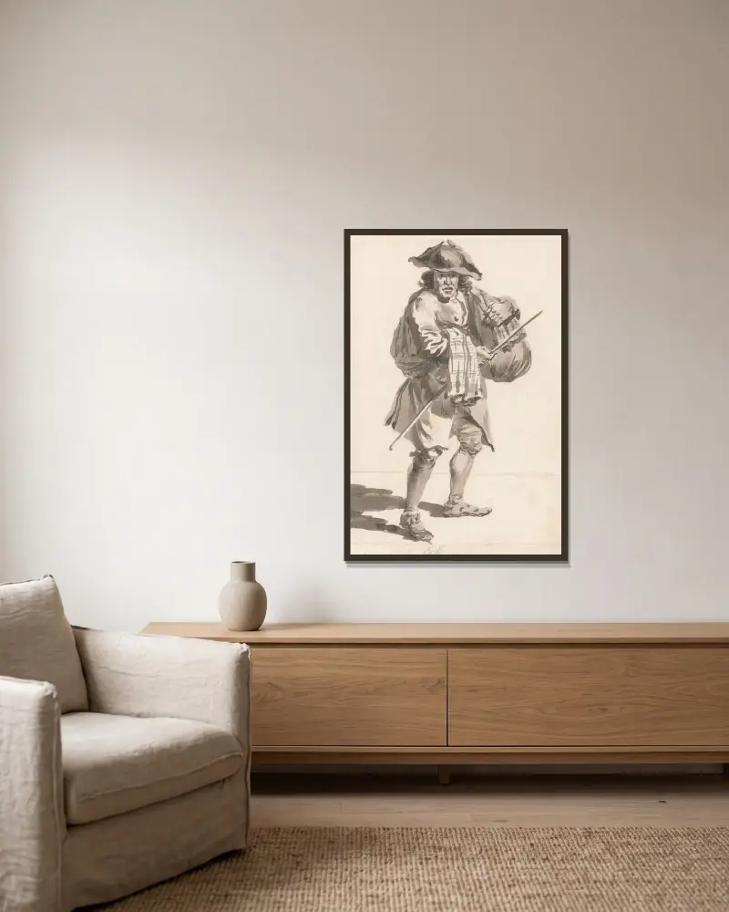Londonska utrop; En man med ett knyte, gamla kläder av Paul Sandby inramad på en vägg