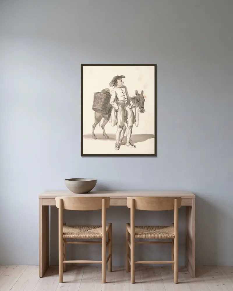 London Cries; Junge mit Esel von Paul Sandby gerahmt an einer Wand