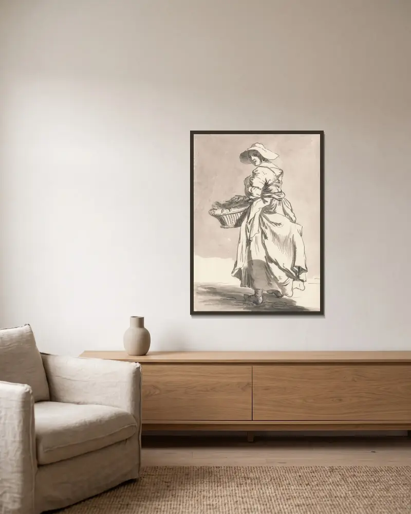 London Cries; Flowers von Paul Sandby gerahmt an einer Wand