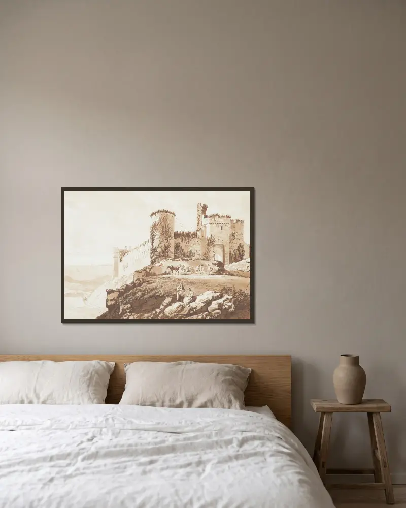 Manerbawr Castle in Pembrokeshire von Paul Sandby gerahmt an einer Wand