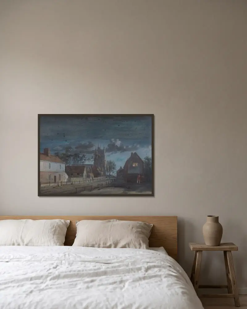 Natt av Paul Sandby inramad på en vägg