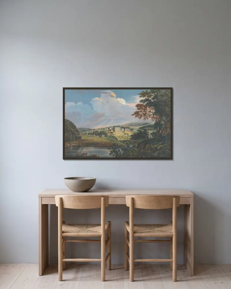 Eine von sechs bemerkenswerten Ansichten in den Provinzen New York, New Jersey und Pennsylvania aus der Scenographi Americana von Paul Sandby gerahmt an einer Wand