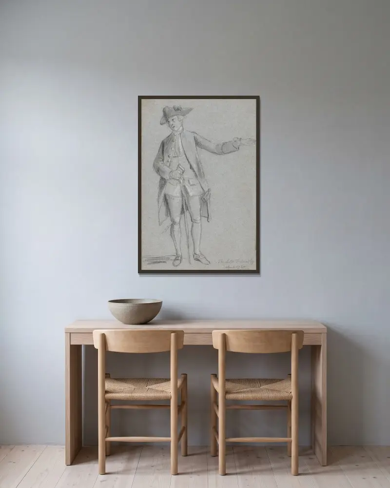 Porträtt av Thomas Sandby, R.A., konstnärens bror av Paul Sandby inramad på en vägg