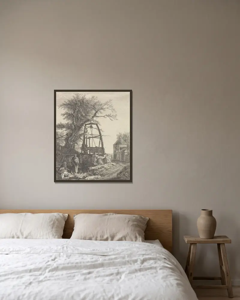 Schottische Bettler ruhen an einem Brunnen von Paul Sandby gerahmt an einer Wand