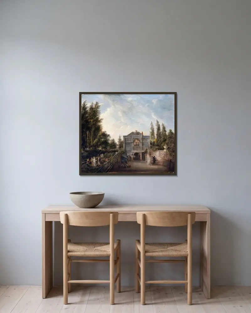 Das Atelier des Künstlers, Bayswater von Paul Sandby gerahmt an einer Wand