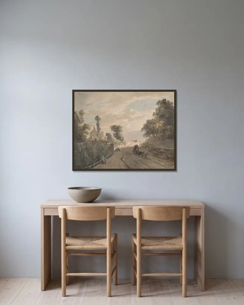 Die Bayswater Turnpike von Paul Sandby gerahmt an einer Wand
