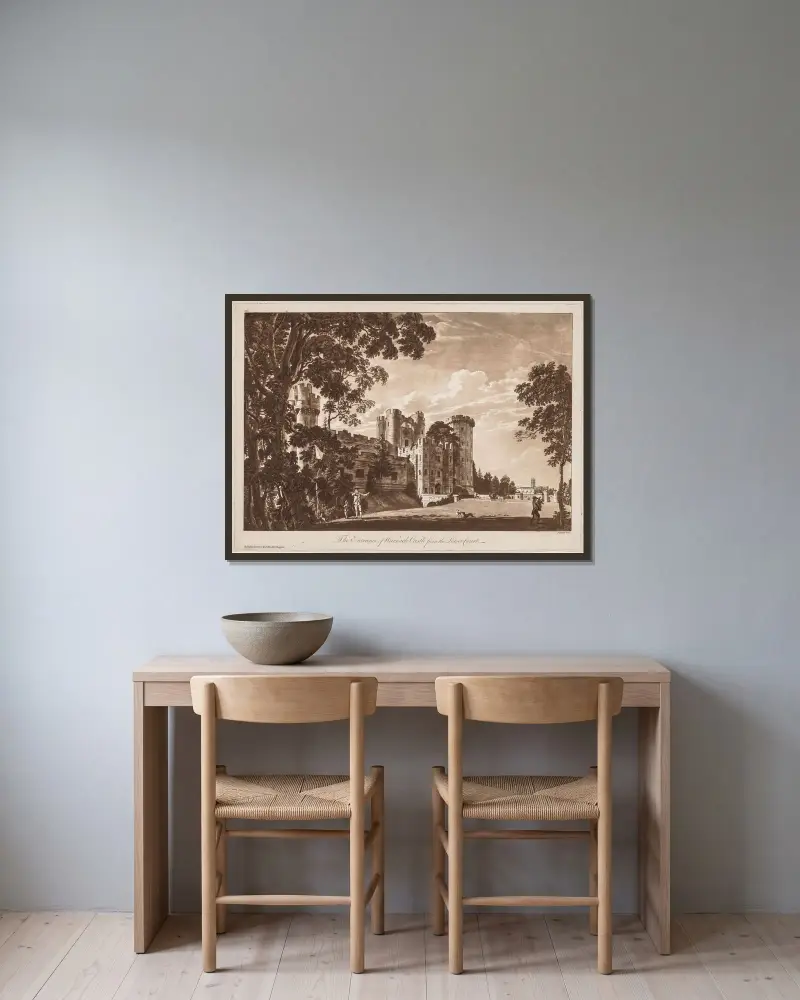 Wejście do zamku Warwick od dolnego dziedzińca, Paul Sandby w ramie na ścianie