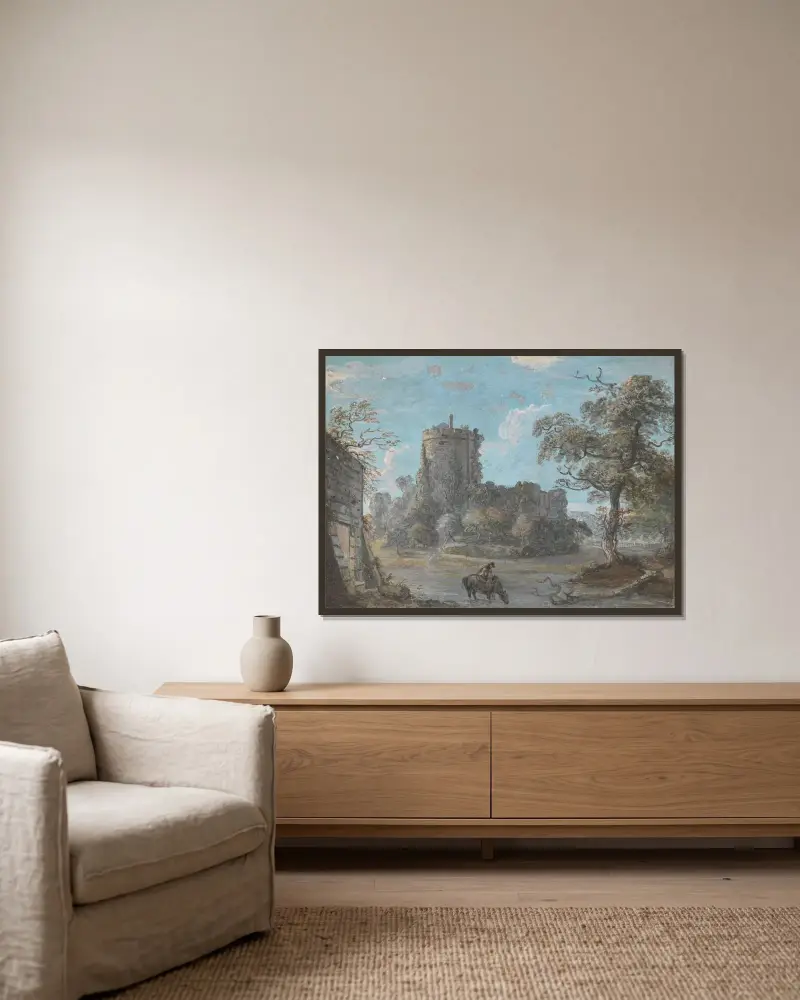 Ingången till Chepstow Castle av Paul Sandby inramad på en vägg