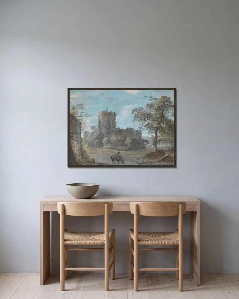 Ingången till Chepstow Castle av Paul Sandby inramad på en vägg