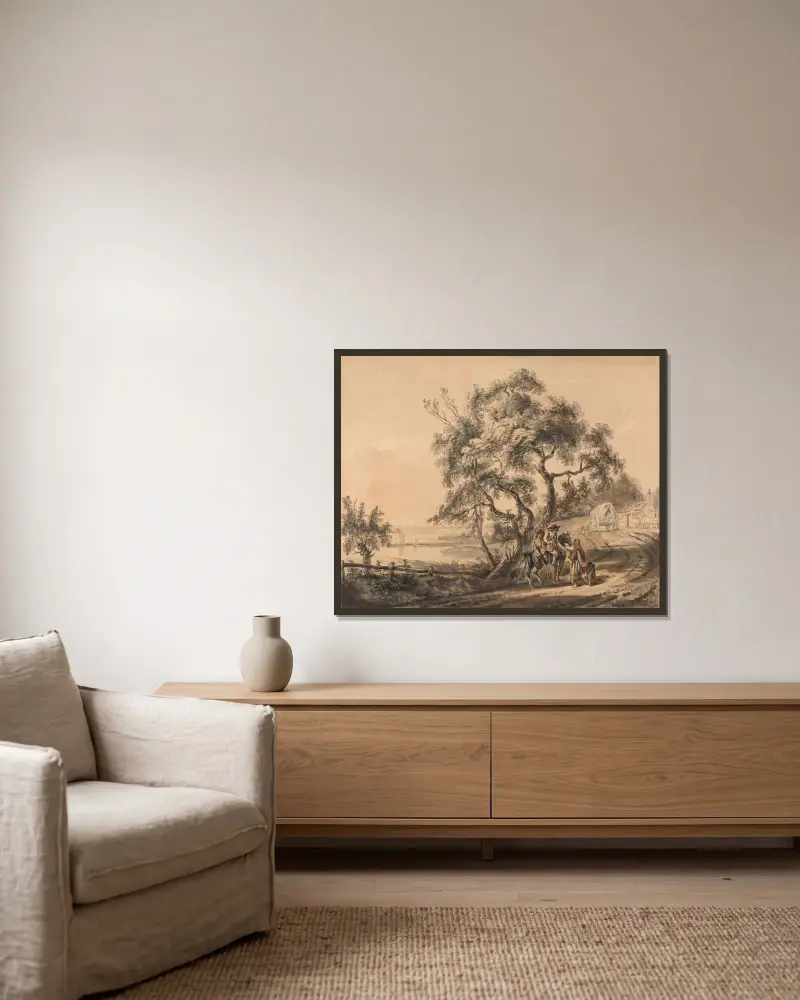Die wahrsagende Zigeunerin von Paul Sandby gerahmt an einer Wand