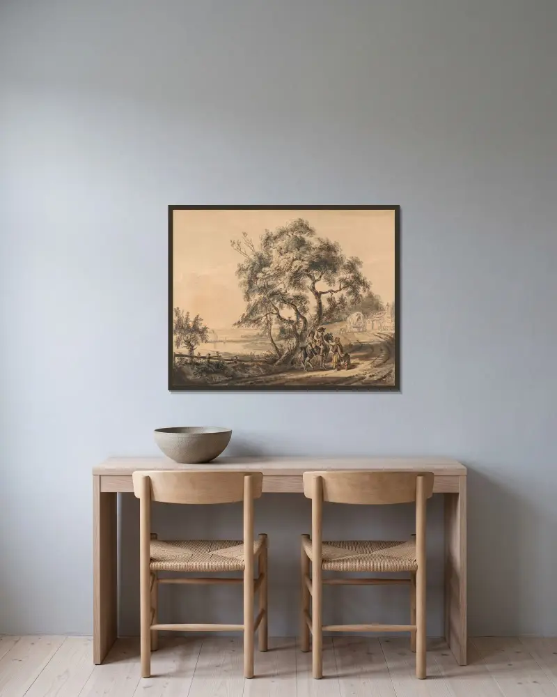 Die wahrsagende Zigeunerin von Paul Sandby gerahmt an einer Wand