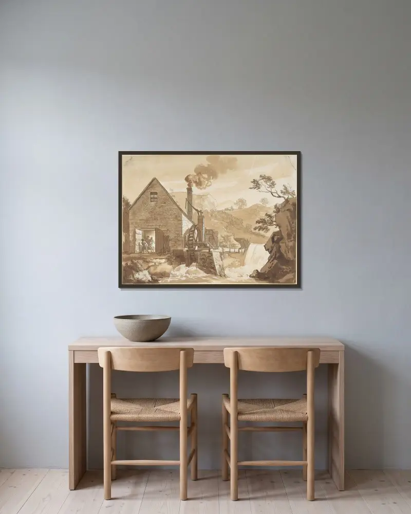 Järnsmidjan mellan Dolgelli och Barmouth, Merioneth Shire av Paul Sandby inramad på en vägg