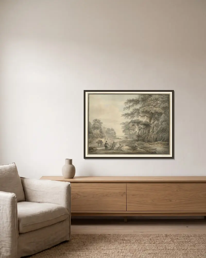 Travellers Halted in a Wooded Landscape av Paul Sandby inramad på en vägg
