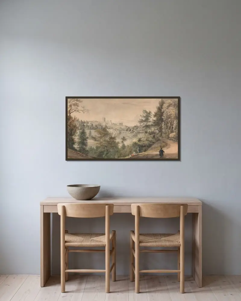 Utsikt över Richmond Castle, Yorkshire av Paul Sandby inramad på en vägg