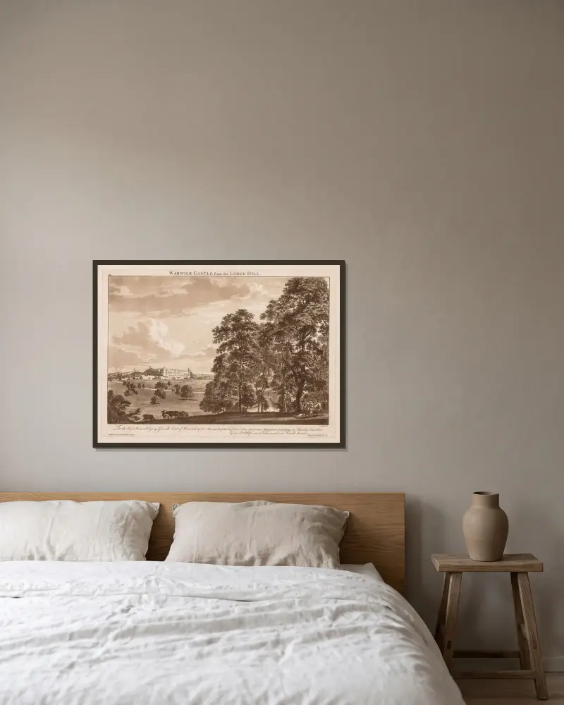 Warwick Castle vom Lodge Hill von Paul Sandby gerahmt an einer Wand