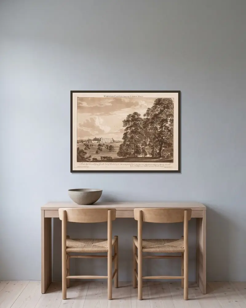 Warwick Castle vom Lodge Hill von Paul Sandby gerahmt an einer Wand