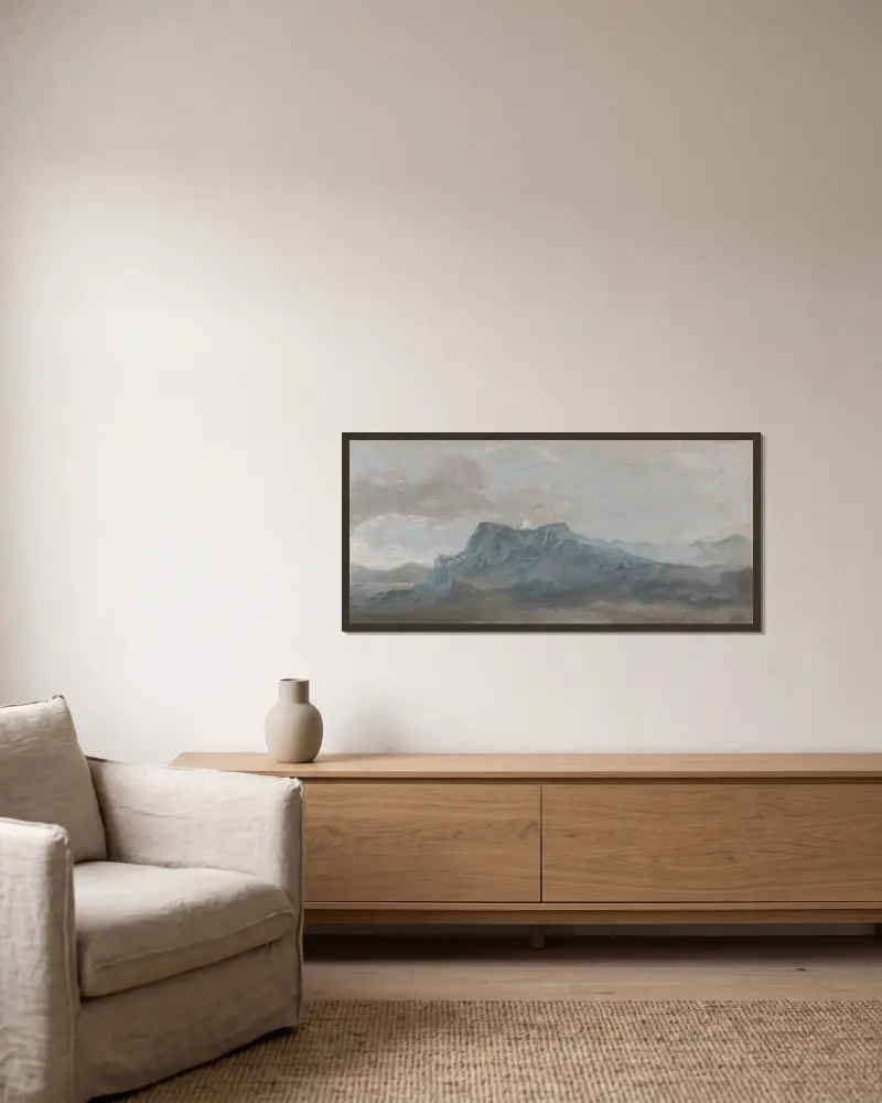 Walisische Bergstudie von Paul Sandby gerahmt an einer Wand