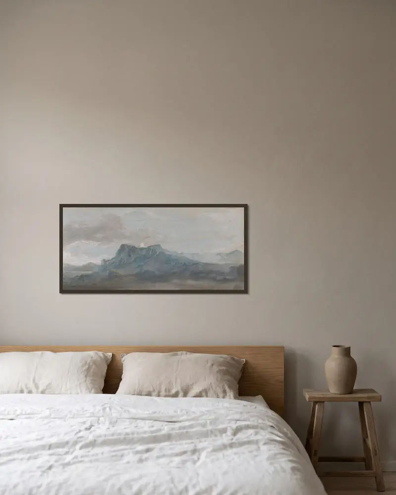 Walisische Bergstudie von Paul Sandby gerahmt an einer Wand