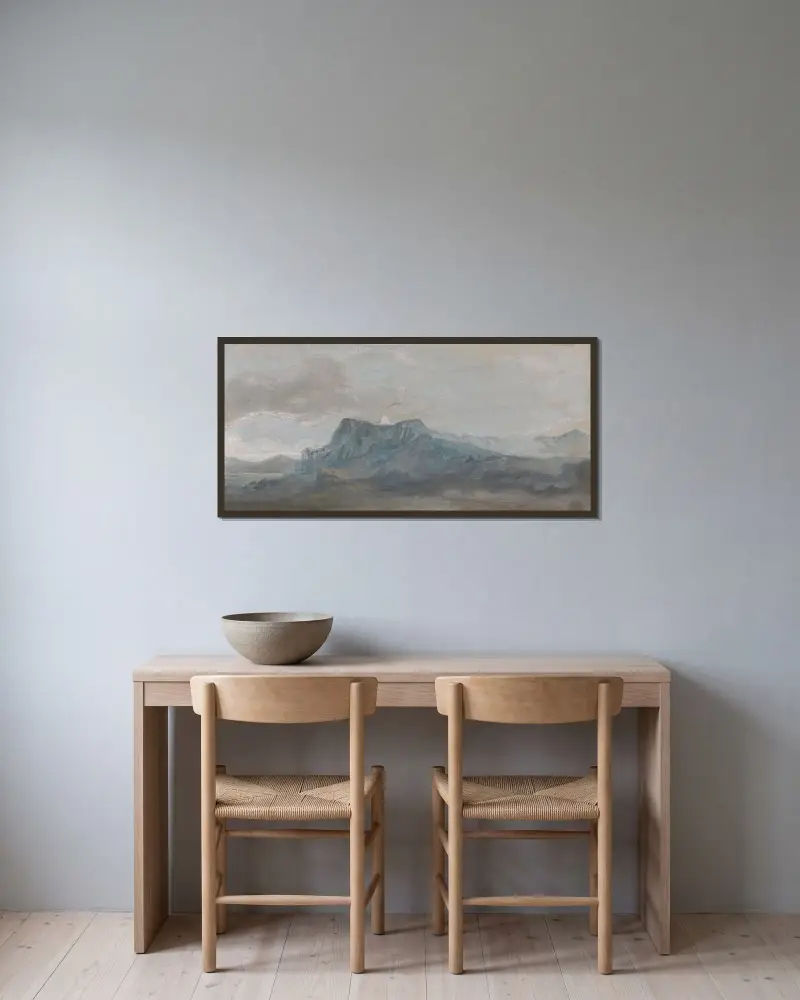Walisische Bergstudie von Paul Sandby gerahmt an einer Wand