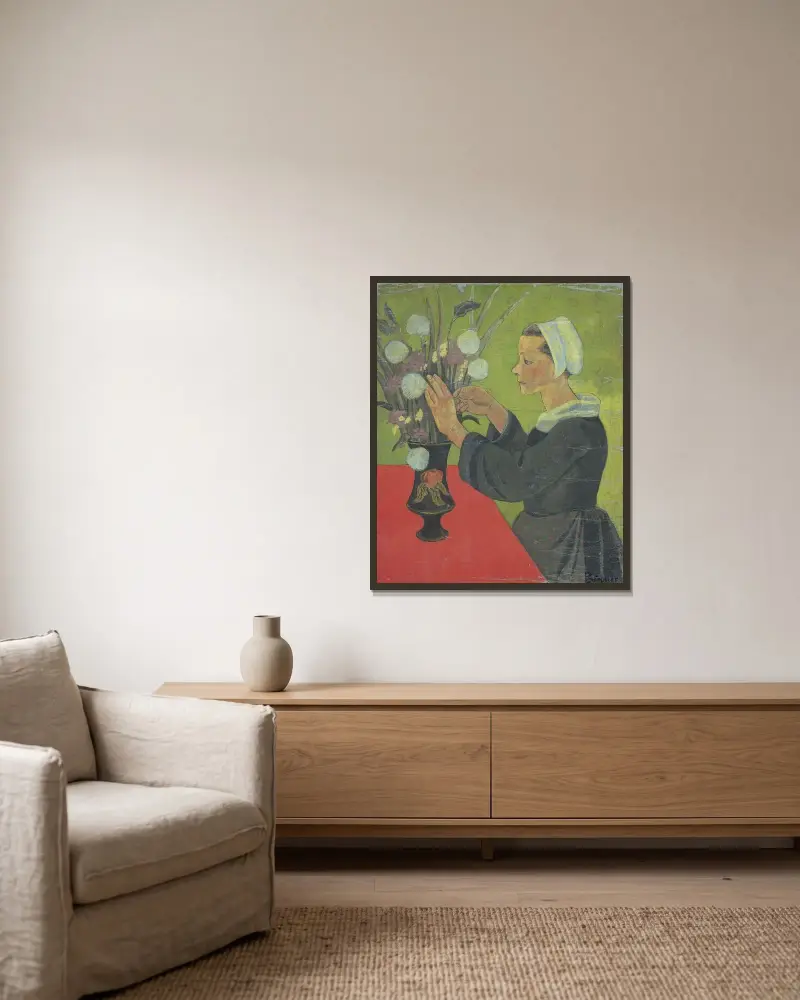 Bretonin mit Blumenstrauß (Huelgoat) von Paul Sérusier gerahmt an einer Wand