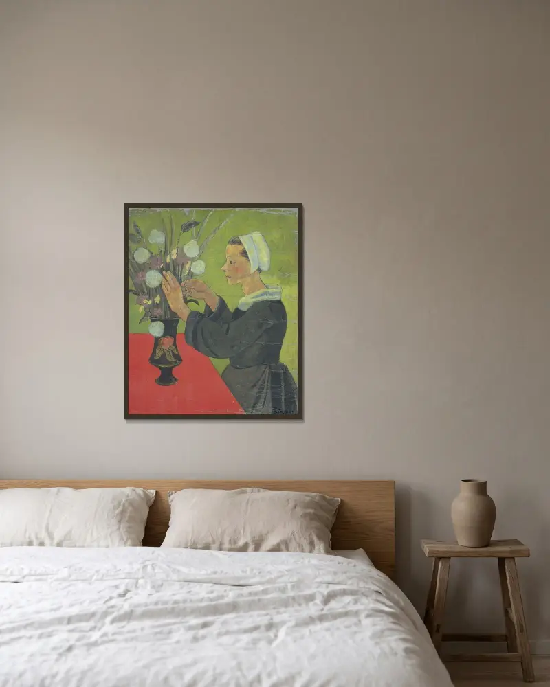 Bretonin mit Blumenstrauß (Huelgoat) von Paul Sérusier gerahmt an einer Wand