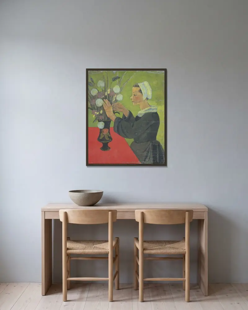 Bretonin mit Blumenstrauß (Huelgoat) von Paul Sérusier gerahmt an einer Wand
