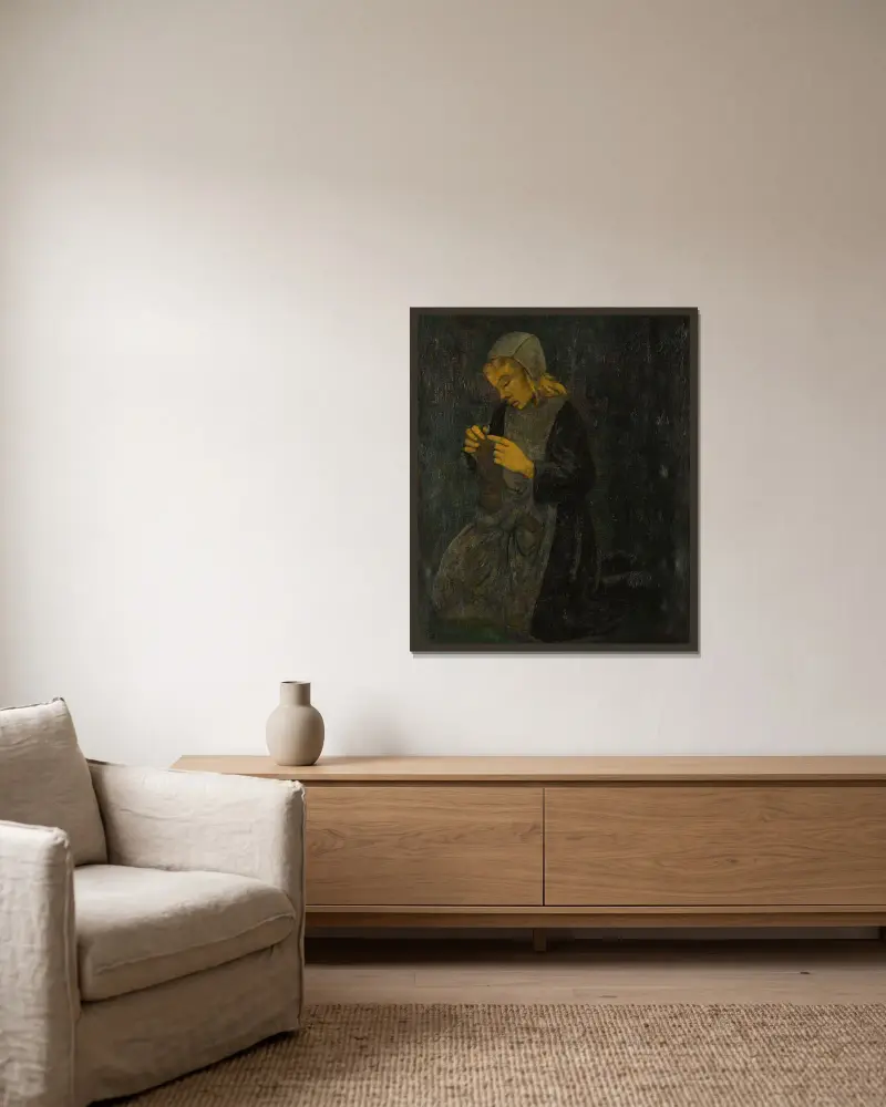 Junge Bretonin beim Stricken von Paul Sérusier gerahmt an einer Wand