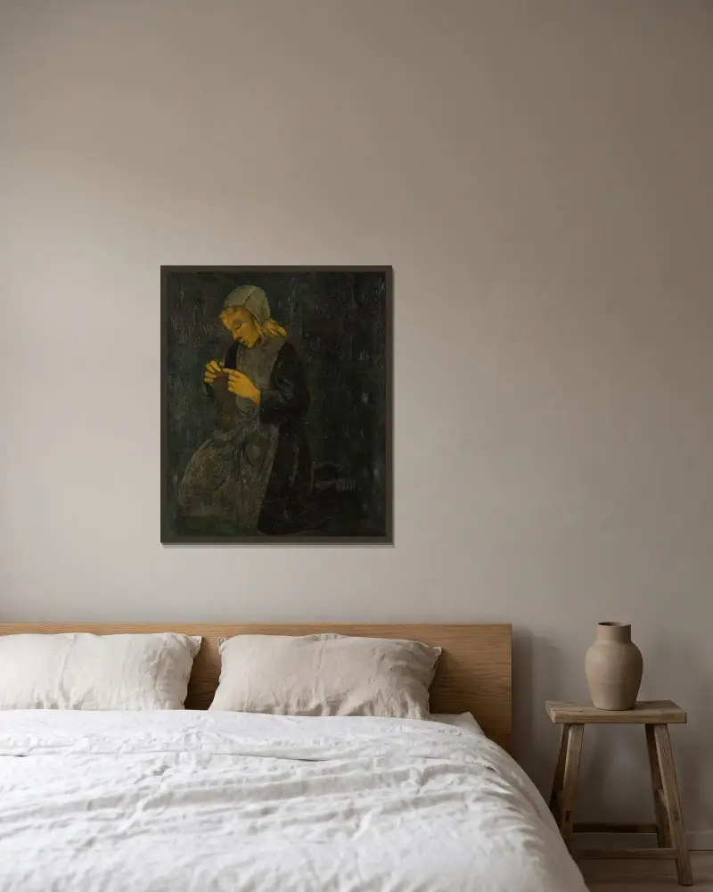 Junge Bretonin beim Stricken von Paul Sérusier gerahmt an einer Wand