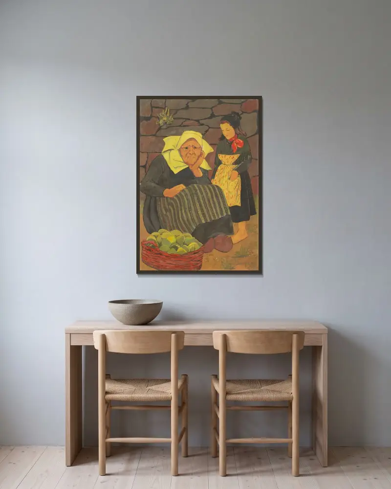 Die Birnenverkäuferin von Paul Sérusier gerahmt an einer Wand
