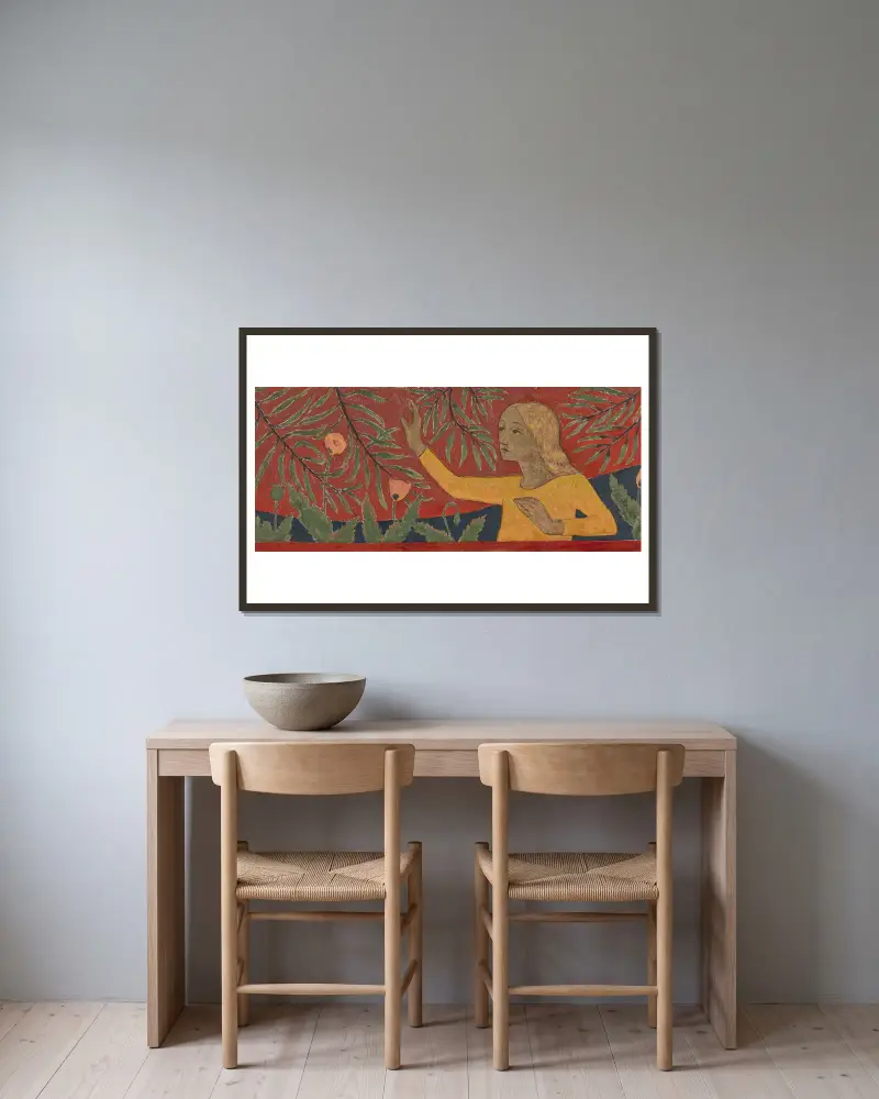 Les Fées aux Balles d’or av Paul Sérusier inramad på en vägg