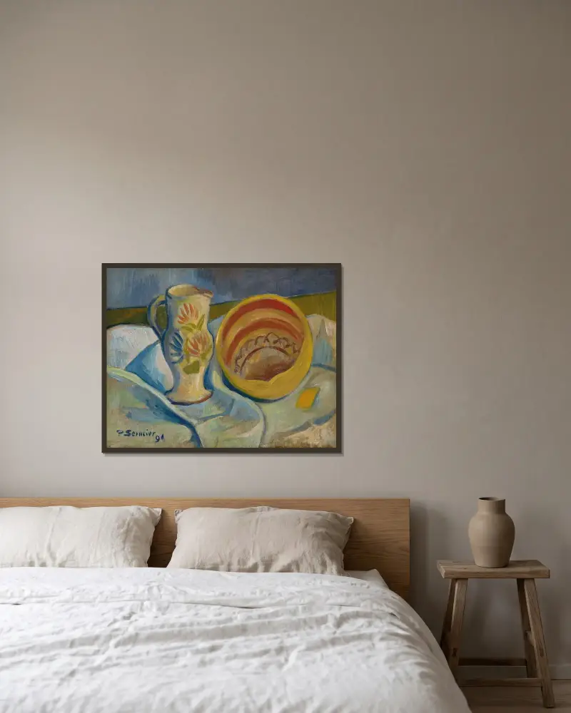 Stillleben mit weißem Krug und gelber Schüssel von Paul Sérusier gerahmt an einer Wand