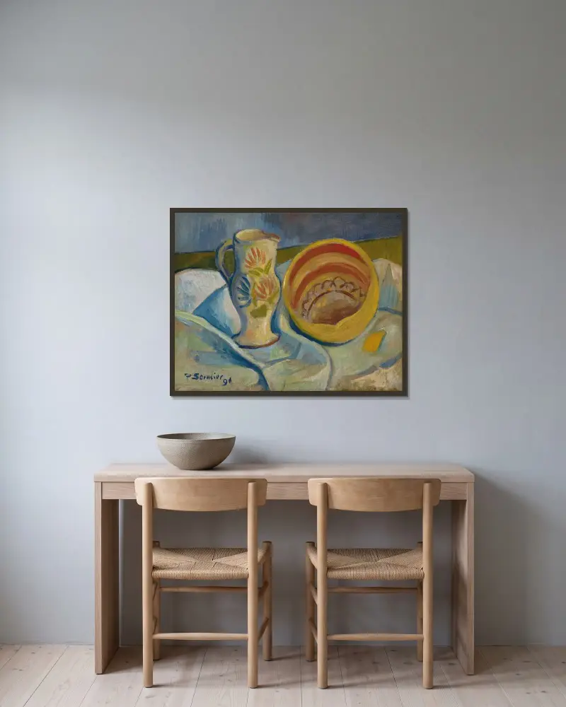 Stillleben mit weißem Krug und gelber Schüssel von Paul Sérusier gerahmt an einer Wand