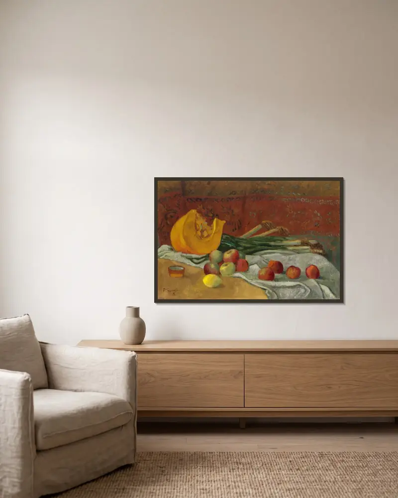 Stillleben mit Kürbis von Paul Sérusier gerahmt an einer Wand