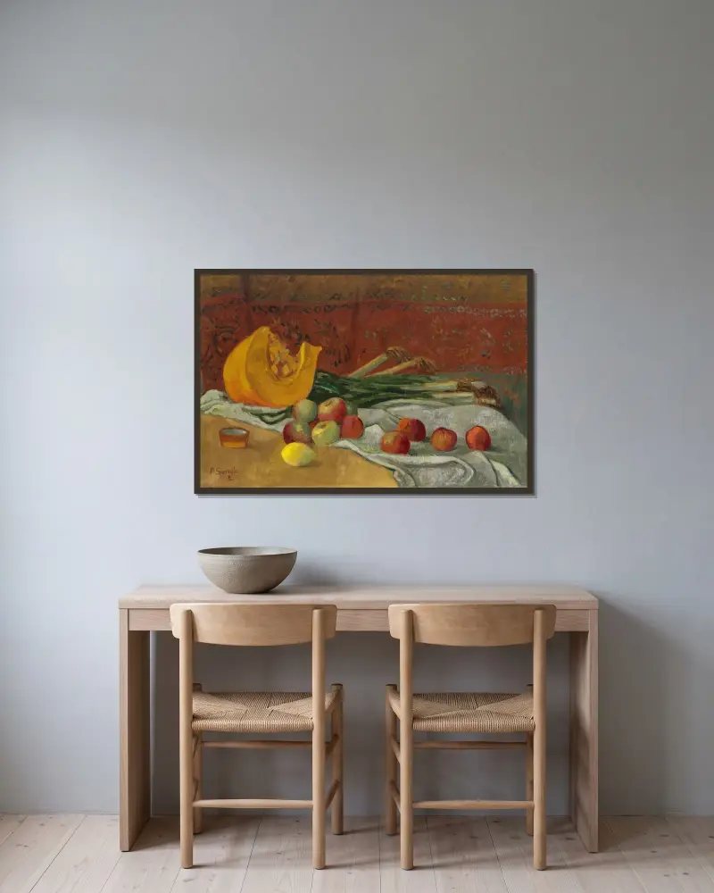 Stillleben mit Kürbis von Paul Sérusier gerahmt an einer Wand