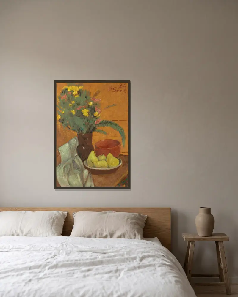 Stillleben mit Birnen und Farnstrauß von Paul Sérusier gerahmt an einer Wand