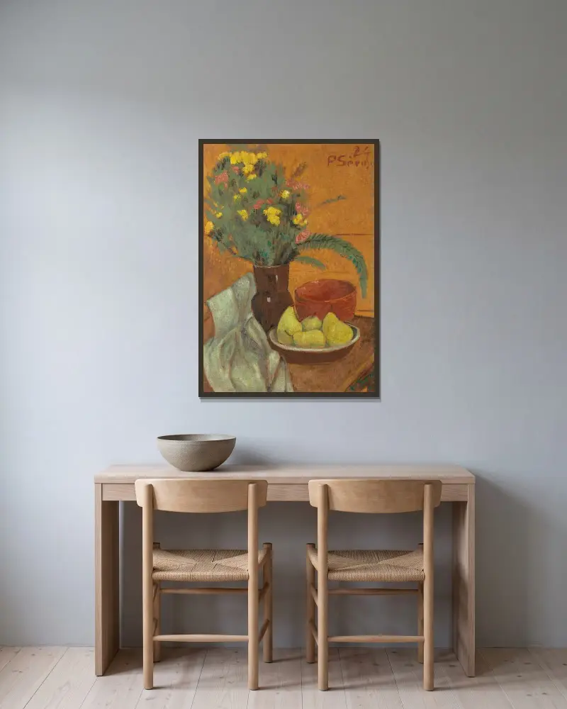 Stillleben mit Birnen und Farnstrauß von Paul Sérusier gerahmt an einer Wand