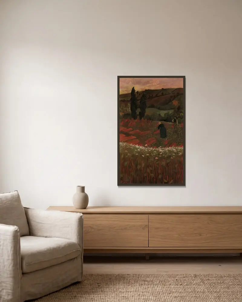 Die Buchweizenernte von Paul Sérusier gerahmt an einer Wand