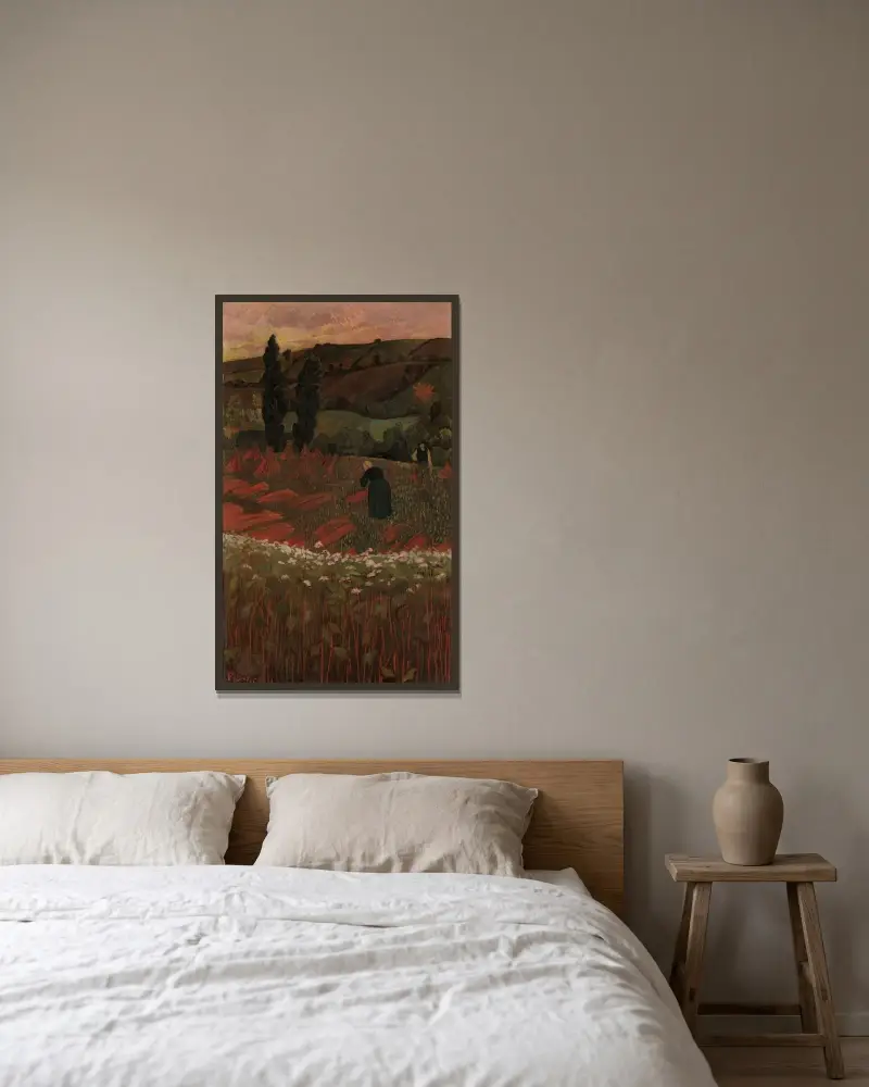 Die Buchweizenernte von Paul Sérusier gerahmt an einer Wand