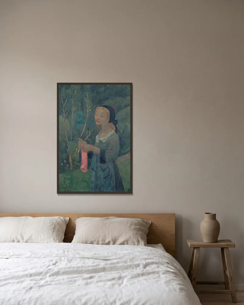 Tricoteuse au bas rose av Paul Sérusier inramad på en vägg