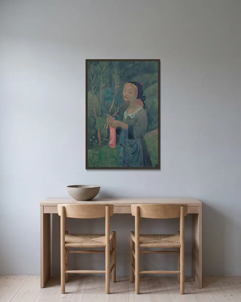 Tricoteuse au bas rose av Paul Sérusier inramad på en vägg