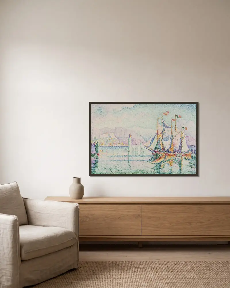 Antibes – Morning av Paul Signac inramad på en vägg