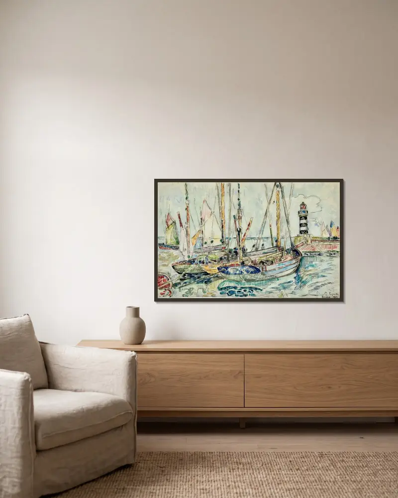 Bateaux au port, île de Groix av Paul Signac inramad på en vägg