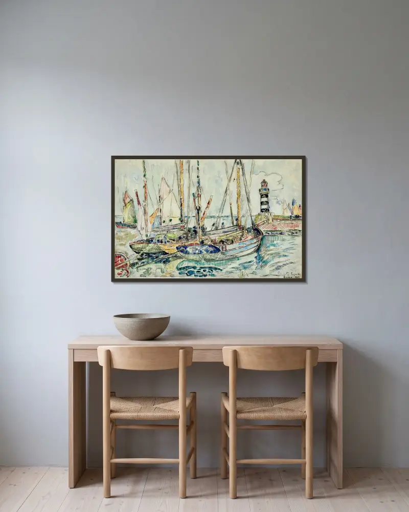 Bateaux au port, île de Groix av Paul Signac inramad på en vägg
