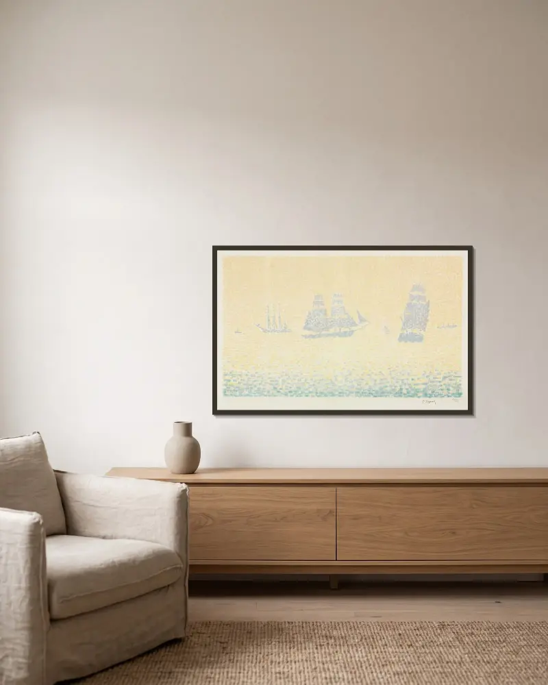 Boote von Paul Signac gerahmt an einer Wand