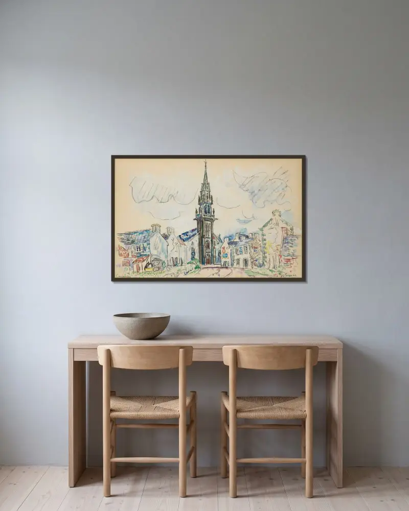 Carantec, kostel, Paul Signac v rámu na stěně