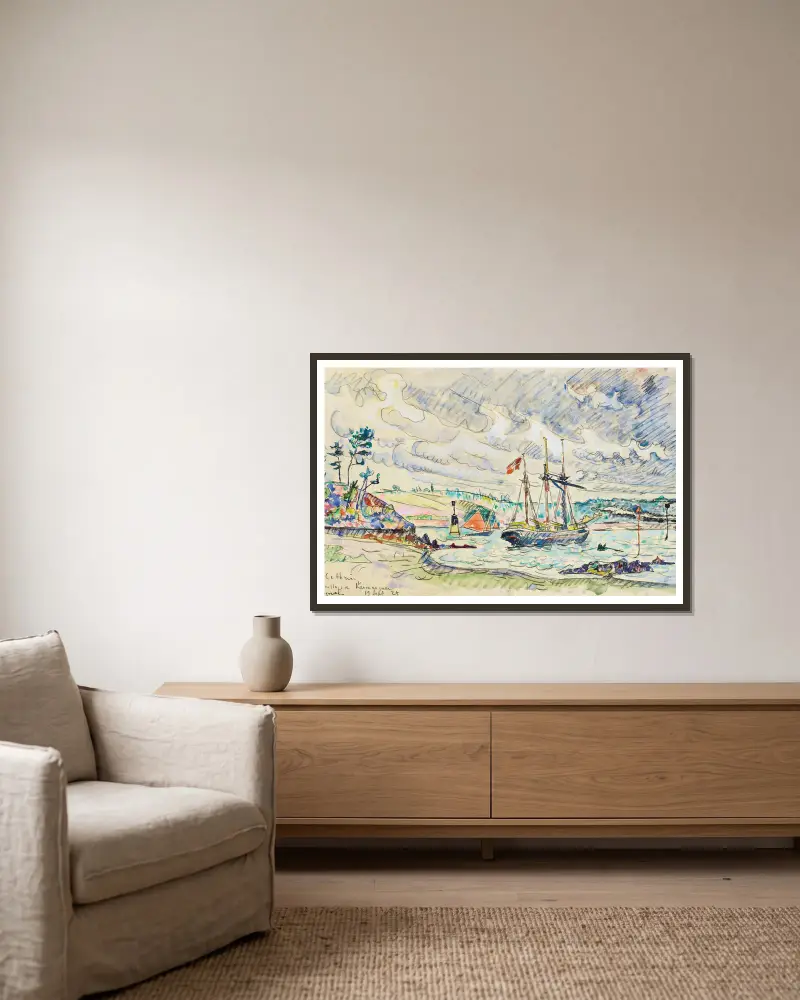 Cathrin À L’ancre, Mouillage De Kermarquer (Embouchure Du Trieux) av Paul Signac inramad på en vägg