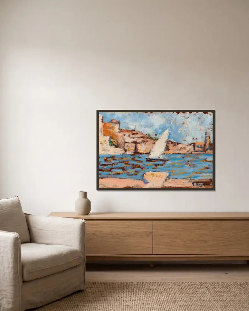 Collioure. La Tartane av Paul Signac inramad på en vägg