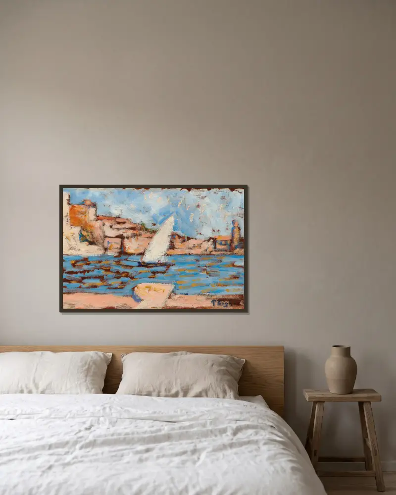 Collioure. La Tartane av Paul Signac inramad på en vägg